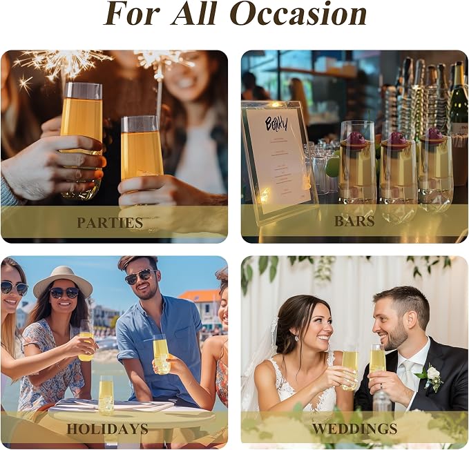 Bestluck 24 Pack 9 oz Clear Stemless Plastic Champagne Flutes | Clear - Image 6