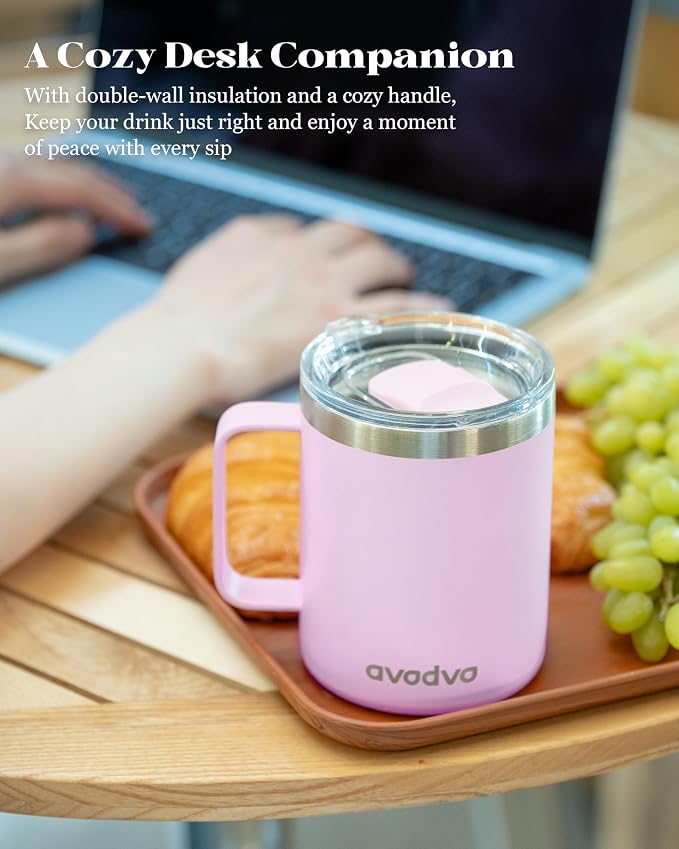 12oz Insulated Coffee Mug with Lid – Includes Two Lids, Stainless Steel Coffee - Image 5