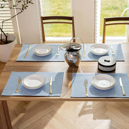 Demetex Blue Placemats Set of 4 Heat Resistant Place Mats Linen Cloth Placemat Dining Table Mats for Kitchen Plate Tables, Blue
