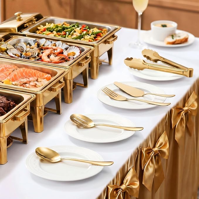 11PCS Stainless Steel Gold Serving Utensils, 8.7''Serving Spoons, 8.7''Slotted - Image 5