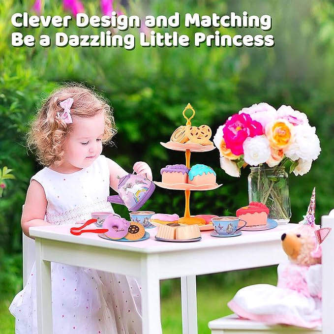 55Pcs Tea Party Set for Little Girls, Princess Tea Party Set, Unicorn Kid Tin - Image 6