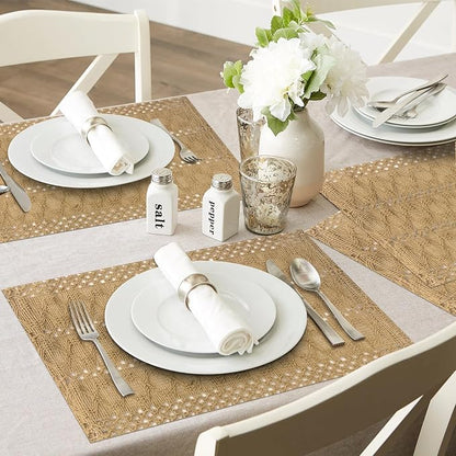 Burlap Placemats Set of 6, 12x18 Inch Natural Cotton Jute and Kitchen Woven - Image 2