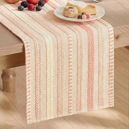 Artoid Mode Pink Farmhouse Stripe Braided Table Runner 12x72 Inch | Holiday by ArtoidMode