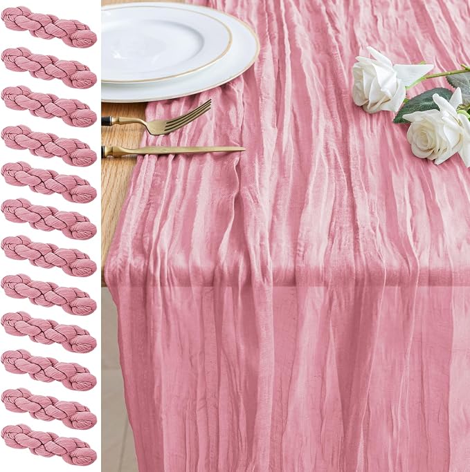 Cheesecloth Table Runner 10FT 12Pcs Pink Boho Gauze Rustic Sheer Runners | by Xiomot