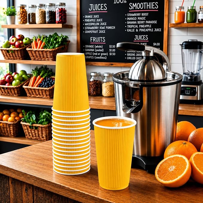 Restaurantware Ripple Wall Coffee Cups 500 Count 16 Ounce Insulated Yellow - Image 4
