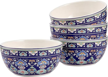 Bico Mandala Kaleidoscope Cereal Bowls Set of 4, 26 oz Deep Ceramic Soup Bowls by Bico