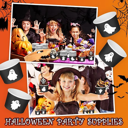CHENGU 60 Pcs Halloween Snack Cups 9 oz Disposable Ghost Paper Ice Cream Bowls - Image 4