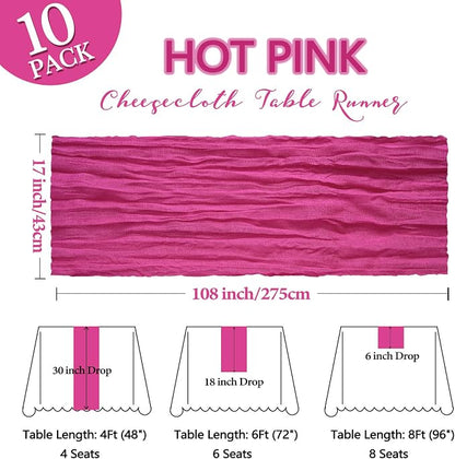 10 Pack 17 x 108 Inch Hot Pink Table Runner Cheesecloth | Gauze Cheese Cloth - Image 2