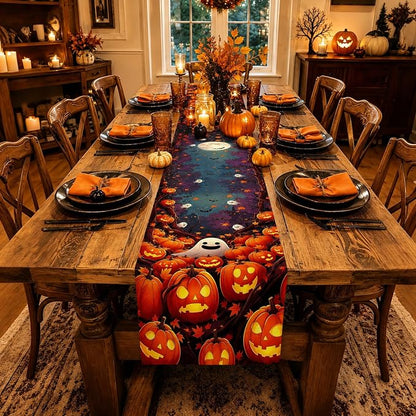 13x72in Halloween Table Runner, Pumpkin Ghost Halloween Decor - Image 3