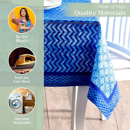 Maison d' Hermine Table Cloth Square Table 100% Cotton 54 x 54 Inches Tablecloth Reusable Decorative for Dining Room Farmhouse Home Valentines Day Decorations Spring Summer - Indigo Love