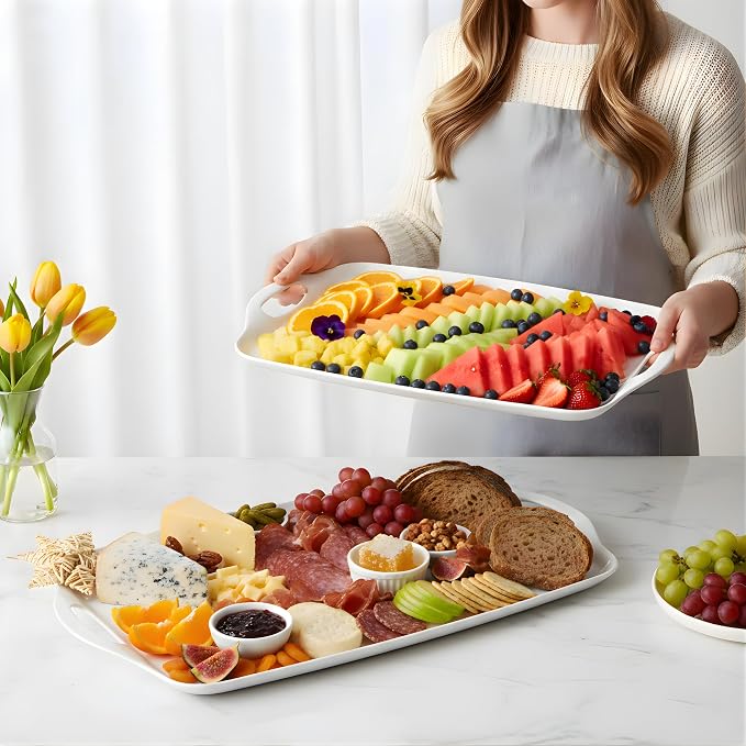 TP Melamine Serving Trays with Handles, 17” x 12”, Pure White | Rectangular - Image 3