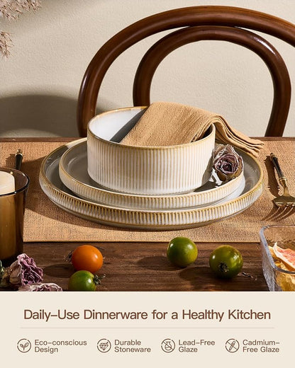 Ceramic Plates & Bowls Sets for 6, Handmade Reactive Glaze | Cappuccino White - Image 5