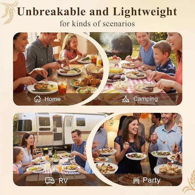 Wheat Straw Plates 9 Inch, Unbreakable & Reusable Plastic Plates Set of 8 - Image 7
