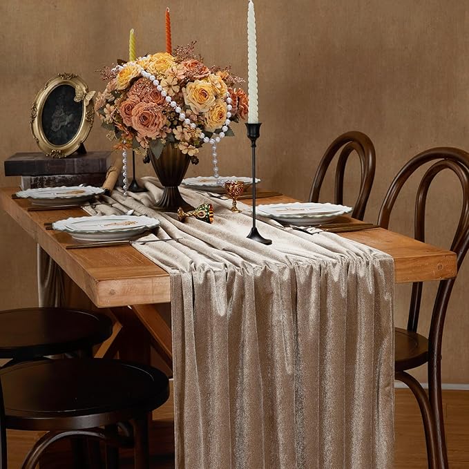 Cream Velvet Table Runner 29 x 120 Inch Soft Velvet Fabric Runners | 10ft Long by SoarDream