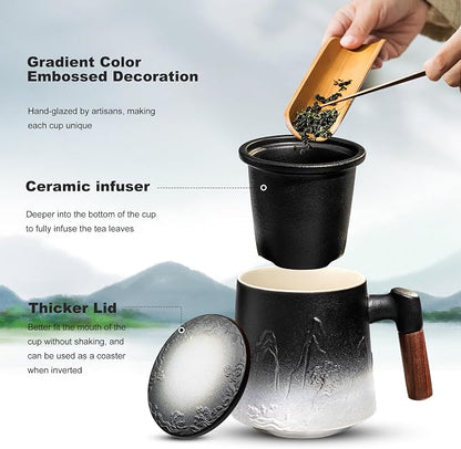 suyika Ceramic Tea Cup with Infuser and Lid, Gradient Embossed Large Tea Mug - Image 3