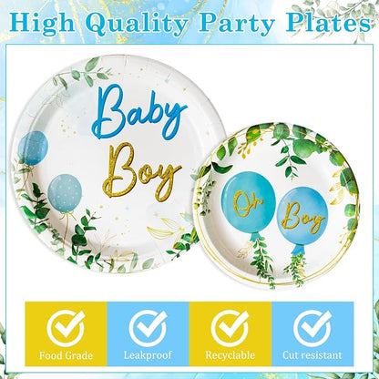 96Pcs It's a Boy Greenery Baby Shower Sage Green Watercolor Blue Balloon Party - Image 3