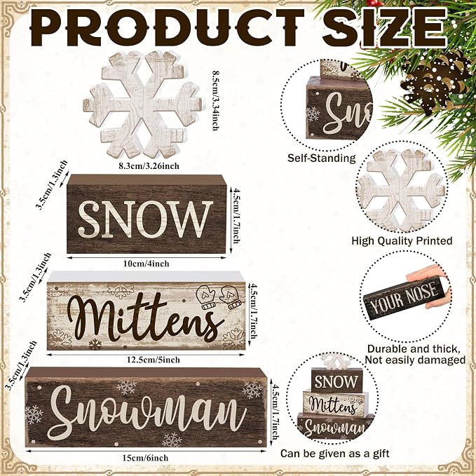 Moucuny 4 Pcs Winter Table Decorations Wooden Snowflake Decor Christmas Tiered - Image 4