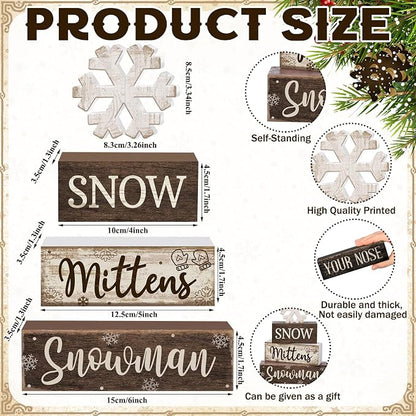 Moucuny 4 Pcs Winter Table Decorations Wooden Snowflake Decor Christmas Tiered - Image 4