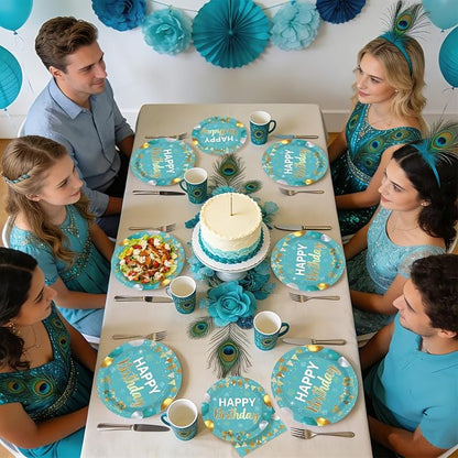 96Pcs Teal Blue Gold Birthday Party Decorations, Serves 24 | Teal Blue Gold - Image 7