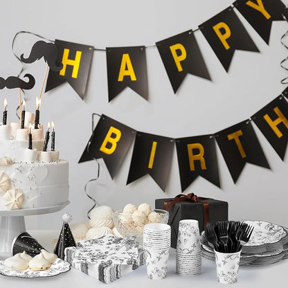 Kochorie 144 Pieces Black Floral Paper Plates and Napkins Party Supplies - Image 5