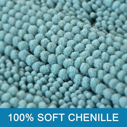H.VERSAILTEX Bath Rugs for Bathroom Non Slip Bath Mats Extra Thick Chenille Striped Rug 20" x 32" Absorbent Non Skid Fluffy Soft Shaggy Washable Plush Mat for Indoor, Bath Room, Tub - Aqua Haze