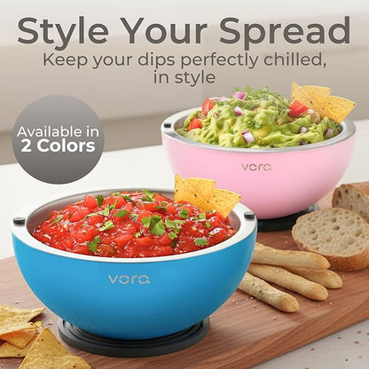 Vora 35oz Dip Chiller Bowl with Lid | 1 Pack Blue Stainless Steel Chilled Serving Bowl Keep Dips, Salads, and Appetizers Perfectly Cold with Leak-Resistant Ice Bowl for Effortless Hosting