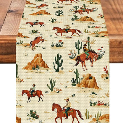 Western Boy Horse Burlap Table Runner Seasonal Spring Fall Kitchen Dining Linen by Worltoldb