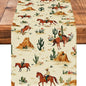 Western Boy Horse Burlap Table Runner Seasonal Spring Fall Kitchen Dining Linen by Worltoldb