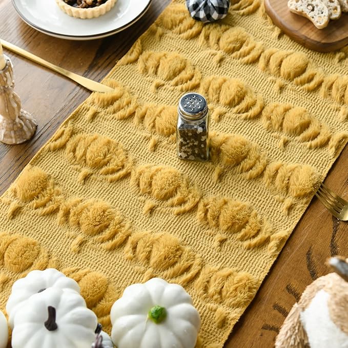 Artoid Mode Ginger Soft Faux Fur Pumpkins Fall Table Runner 13x72 Inch | - Image 6