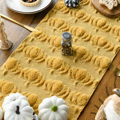 Artoid Mode Ginger Soft Faux Fur Pumpkins Fall Table Runner 13x72 Inch | - Image 6