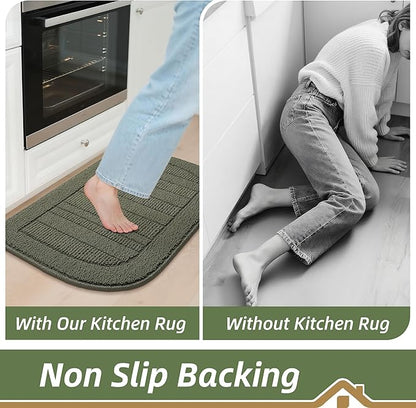 BEQHAUSE 24x36 Inch Kitchen Rug Mat Durable Kitchen Rugs Non-Slip Washable Absorbent Kitchen Mats for Floor Dirt-Resistant Semicircular Kitchen Mat (Green)