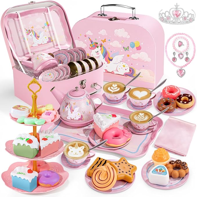Tea Party Set for Little Girls, Toddler Girl Toys Kids Kitchen Pretend Playset by iAOVUEBY