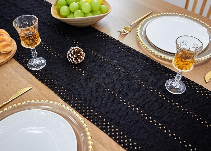 Black Table Runner with Tassels - Image 6