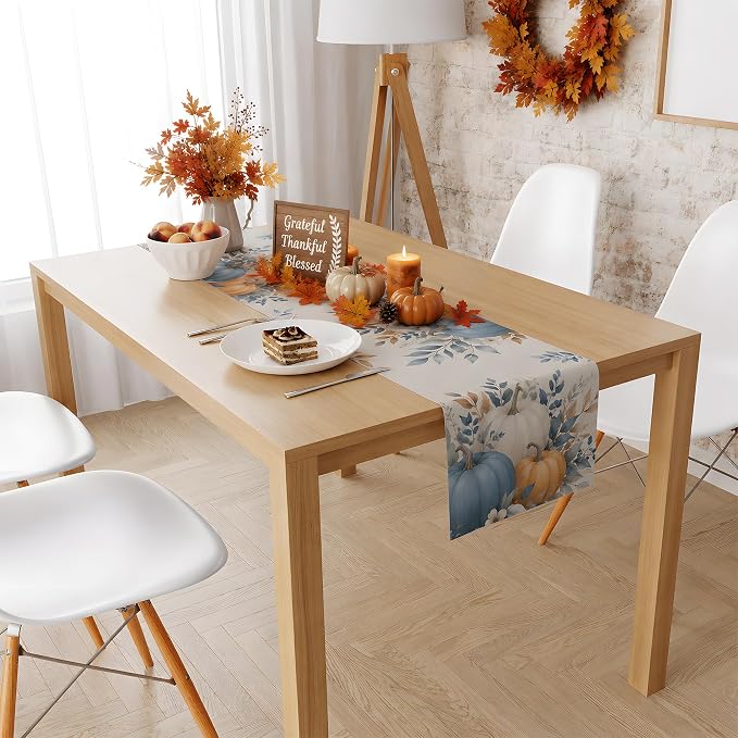 Fall Decor - Blue White Pumpkin Table Runner - Image 5