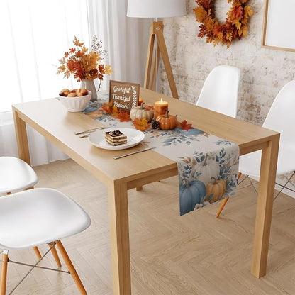 Fall Decor - Blue White Pumpkin Table Runner - Image 5