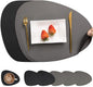 Myir JUN Placemats, Dual-Sided Placemats Waterproof Faux Leather Placemats Set of 6 Place Mats and Coasters Non-Slip Washable Table Mats for Dining Table (Gray Black, Set of 6)