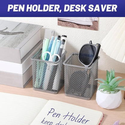 Segarty Pen Holder, 3 Pack Square Silver Pencil Holder - Image 5