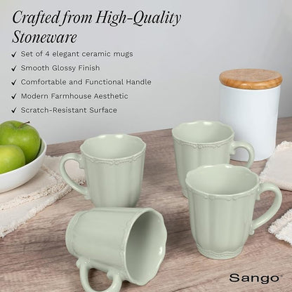 SANGO Bethany Sage Mugs Set of 4, 15 oz Stoneware Green Coffee Mugs, Vibrant - Image 6