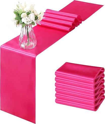 Horbaunal 6 Pack Satin Runners 12 x 108 Inch, Hot Pink | Bright Silky Smooth by Horbaunal