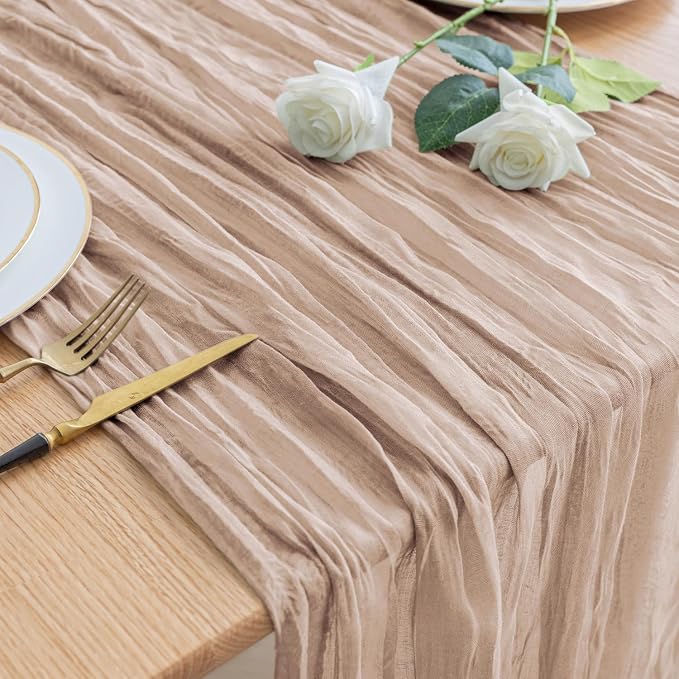 Asee'm Nude Pink Cheesecloth Table Runner Summer Boho Rustic Gauze 10FT | Fall by Aseem
