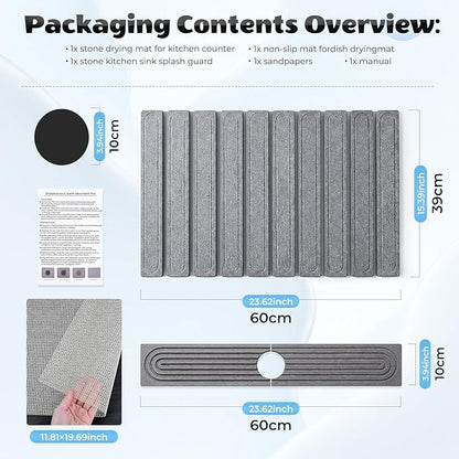 2 Pack Large Stone Dish Drying Mat for Kitchen Counter, Collapsible Quick Drying Dish Mats, Water Absorbing Diatomaceous Earth Drying Pad for Kitchen Countertop Bottles Utensils Cups Bathroom Sink