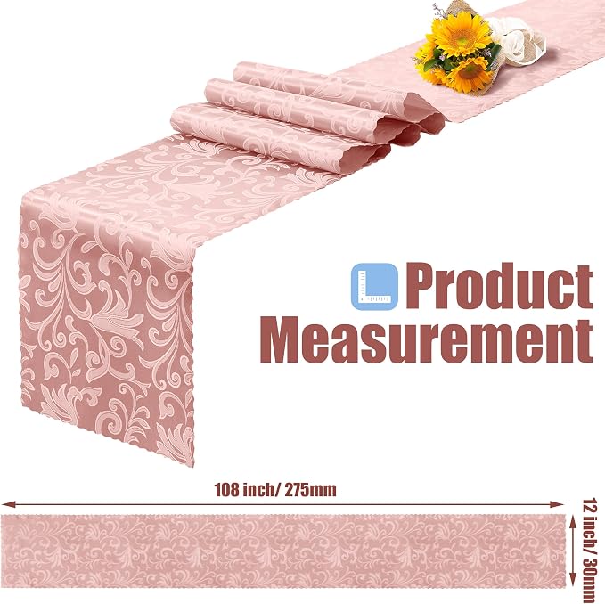 RUDONG M 2 Pack Rose Gold Satin Table Runners 12 x 108 Inch | Long Silky Damask - Image 4