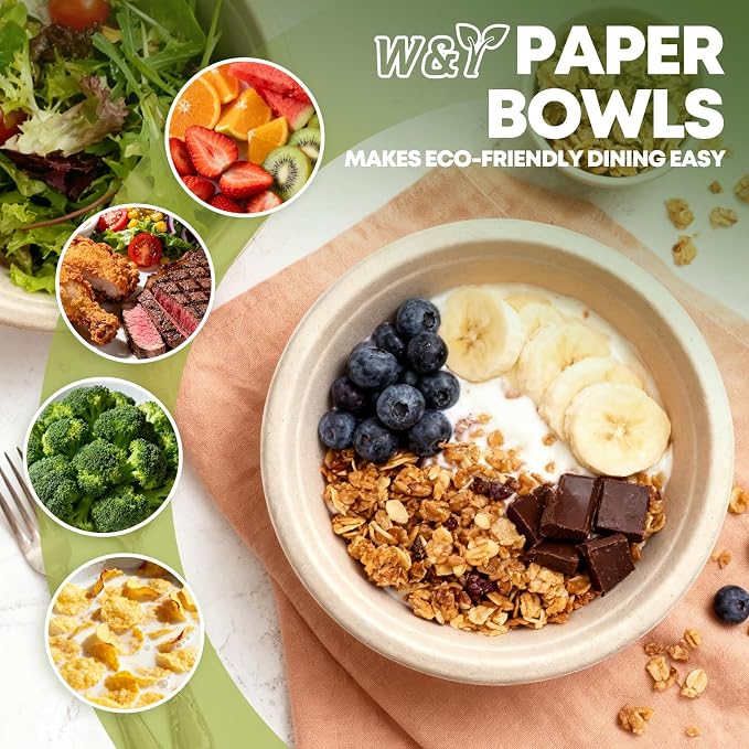 W&Y 12 oz Paper Bowls Disposable 100-Count, Compostable Disposable Bowls | - Image 7