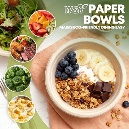 W&Y 12 oz Paper Bowls Disposable 100-Count, Compostable Disposable Bowls | - Image 7