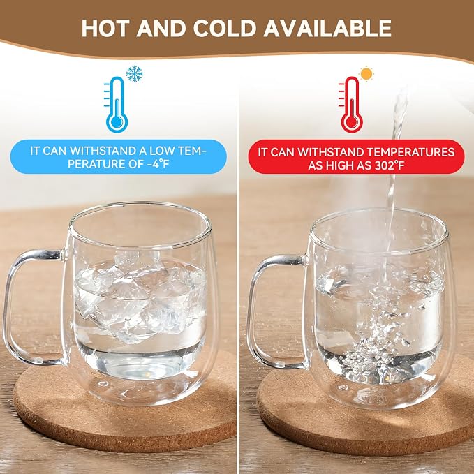 Aurzen 2 Pack Double Walled Glass Coffee Mugs - Image 3