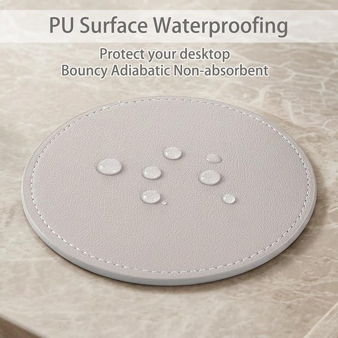 4 PCS Leather Coasters for Drinks, Round Leather Drink Coaster for Table - Image 4