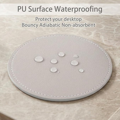 4 PCS Leather Coasters for Drinks, Round Leather Drink Coaster for Table - Image 4
