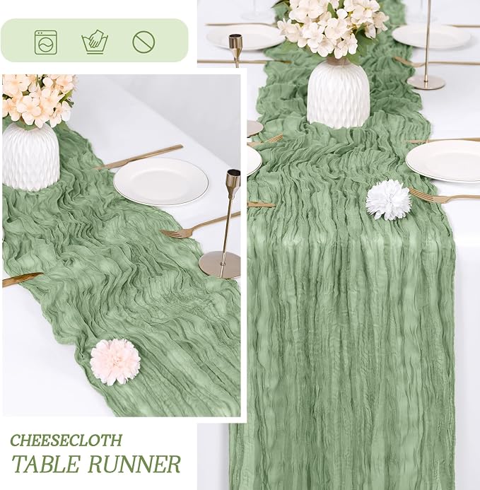 3 Pack Sage Green Cheesecloth Table Runner 17x108 Inch Semi Sheer Boho Gauze - Image 6