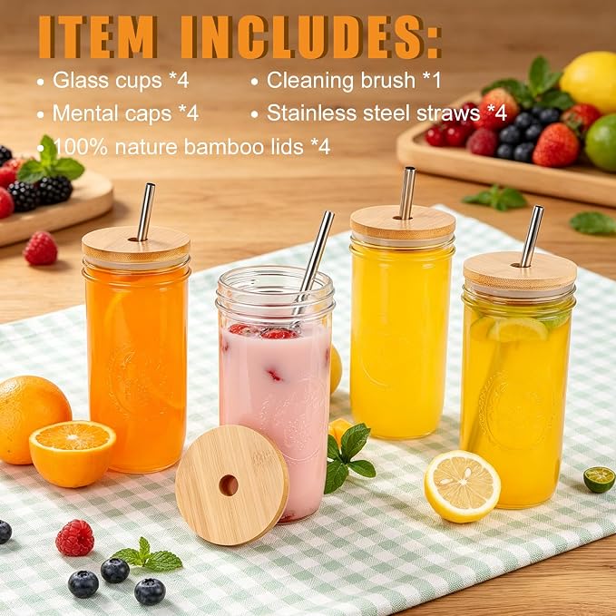 Magicsky 24 oz Glass Cups Iced Coffee Mason Jar Tumbler - Image 3