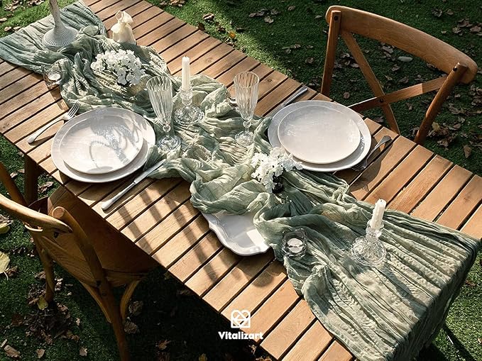 Vitalizart Cheesecloth Table Runner Sage Green 10ft Gauze Boho Rustic | 120 - Image 5